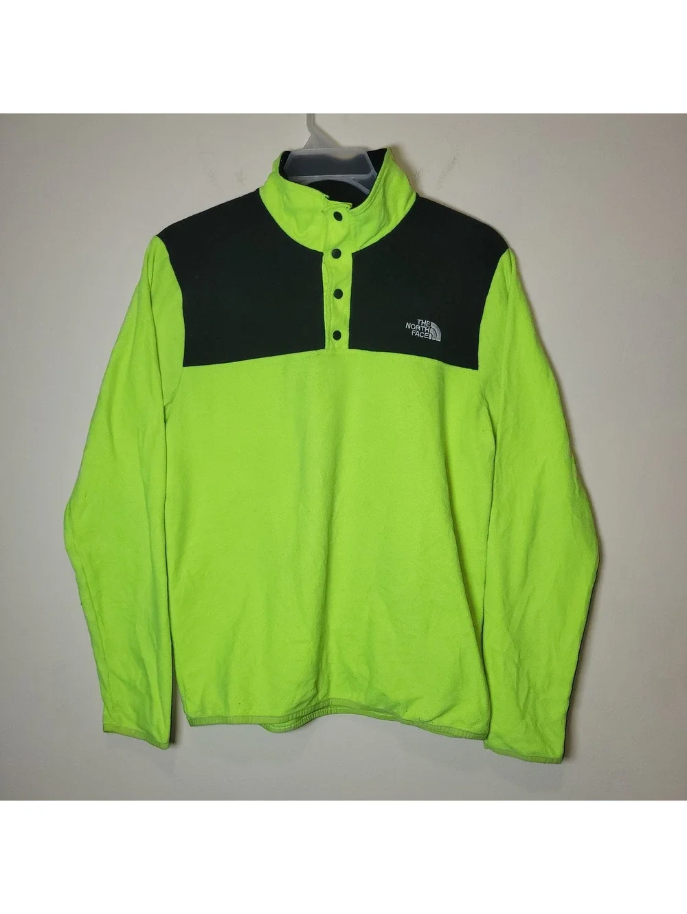 The North Face Men's M Medium Neon Green Black Fleece Snap Pullover Activewear